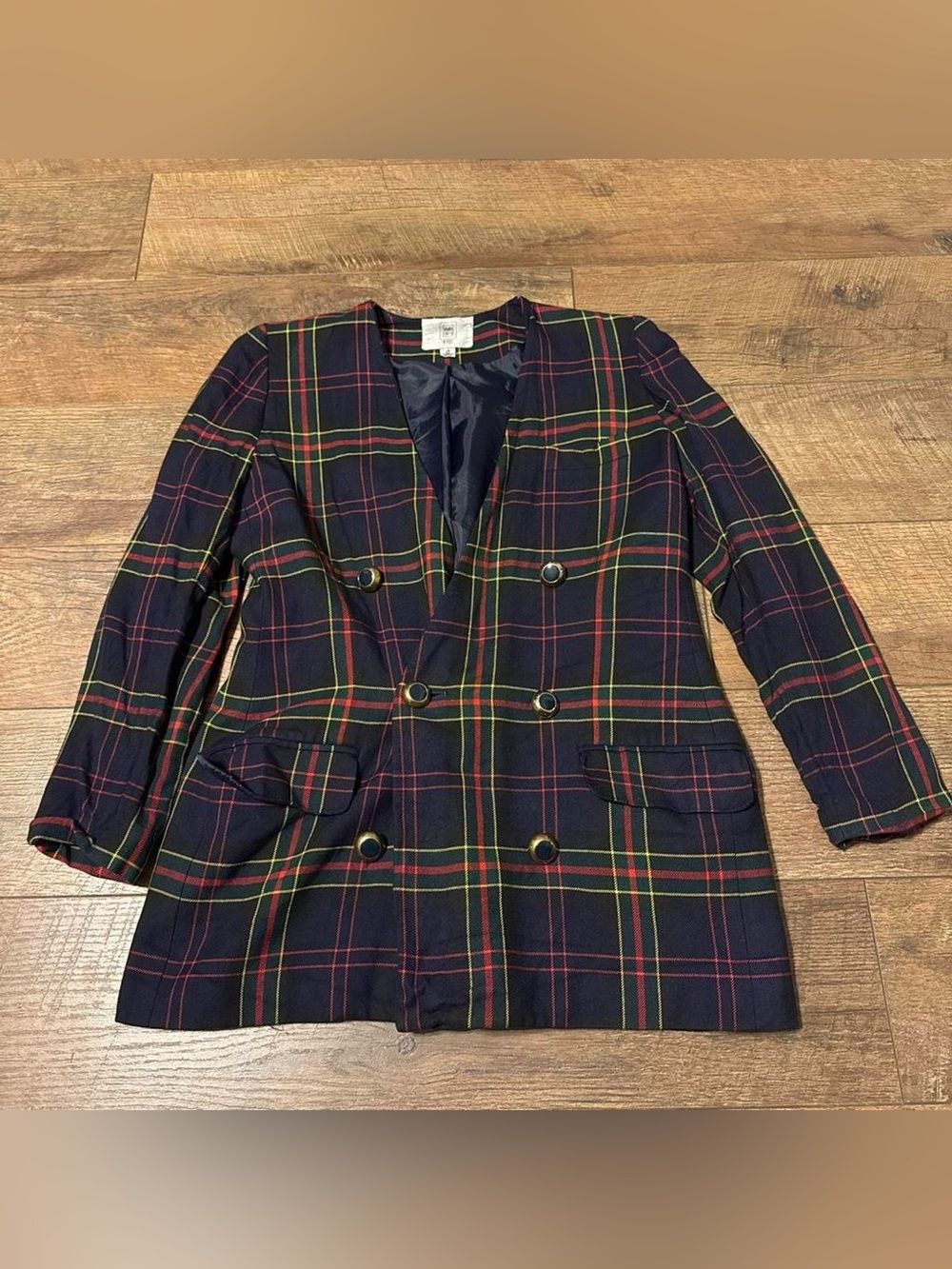 Amanda Smith Navy Plaid Double-Breasted Blazer